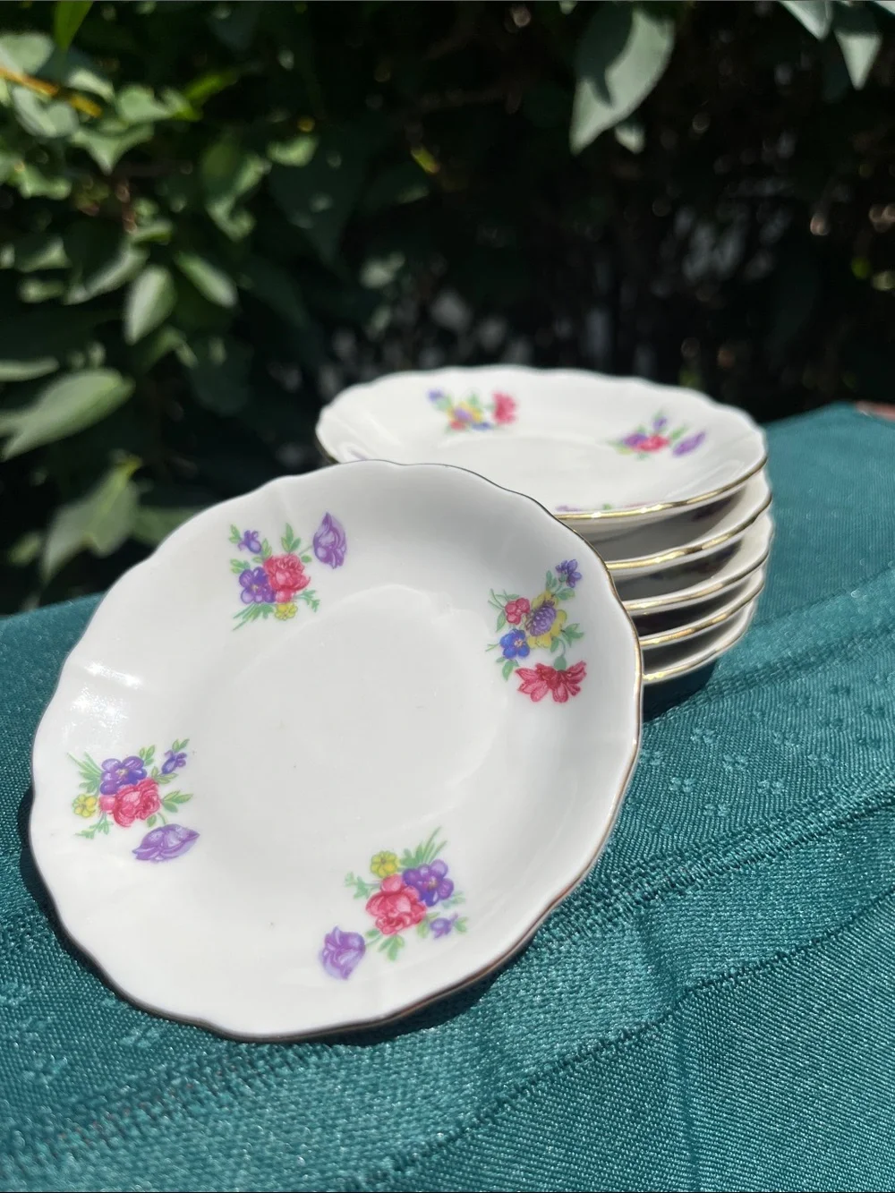 Vintage Butter Pats 6 Flowers Porcelain Gold Gilt Rim Bareuther German Mini